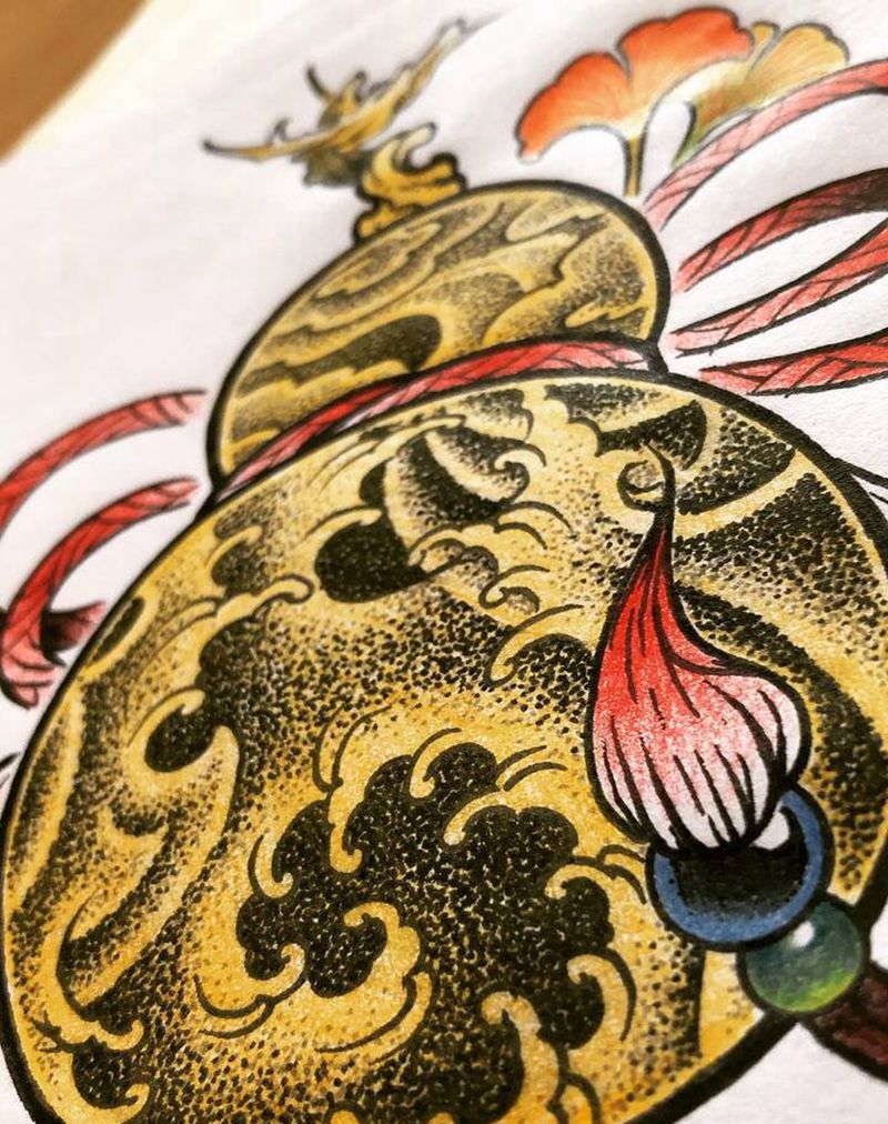 葫芦纹身图片_手臂腿部老传统纹身图案