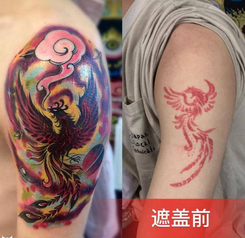 涅槃重生纹身图片_手臂水彩纹身图案