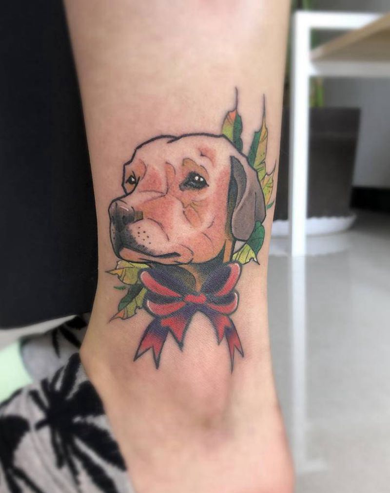 拉布拉多纹身图片_腿部New School纹身图案