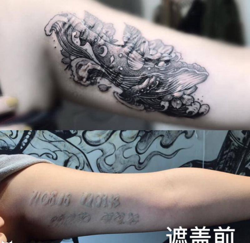 鲸鱼纹身图片_手臂点刺纹身图案