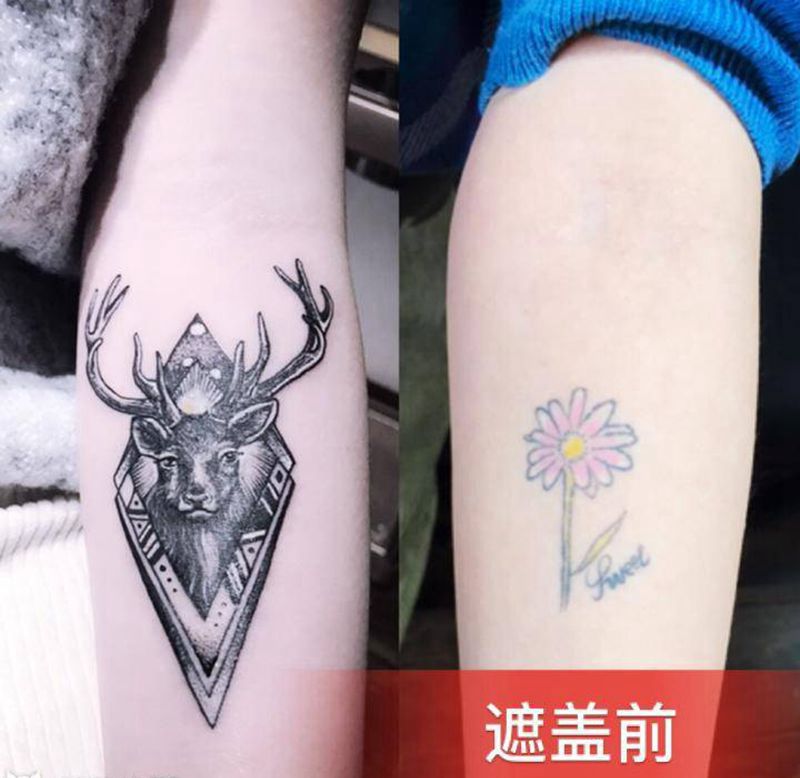 鹿纹身图片_手臂点刺纹身图案