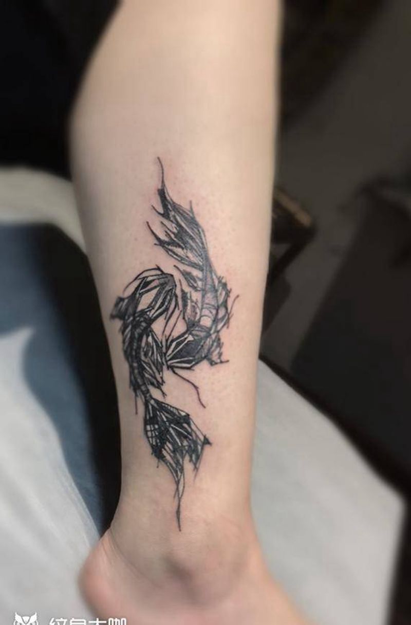 双鱼座纹身图片_腿部几何纹身图案