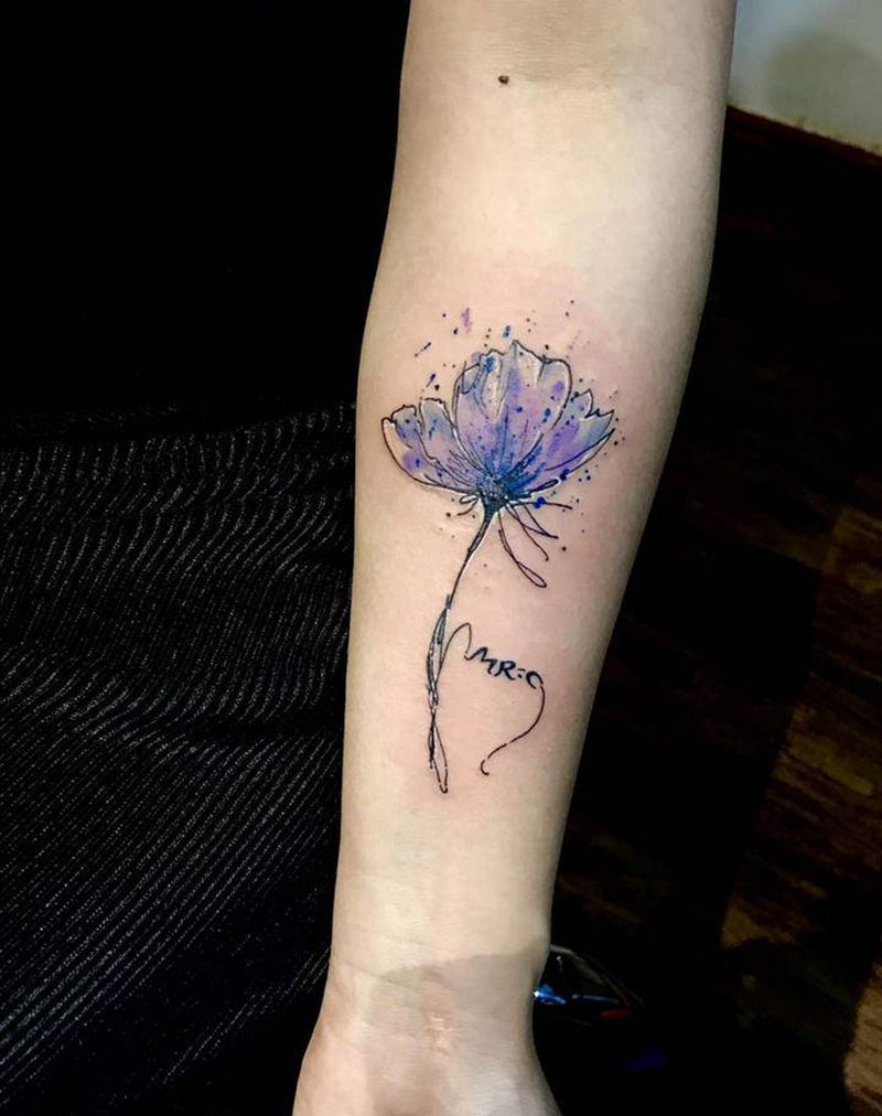 花纹身图片_手臂水墨水彩纹身图案