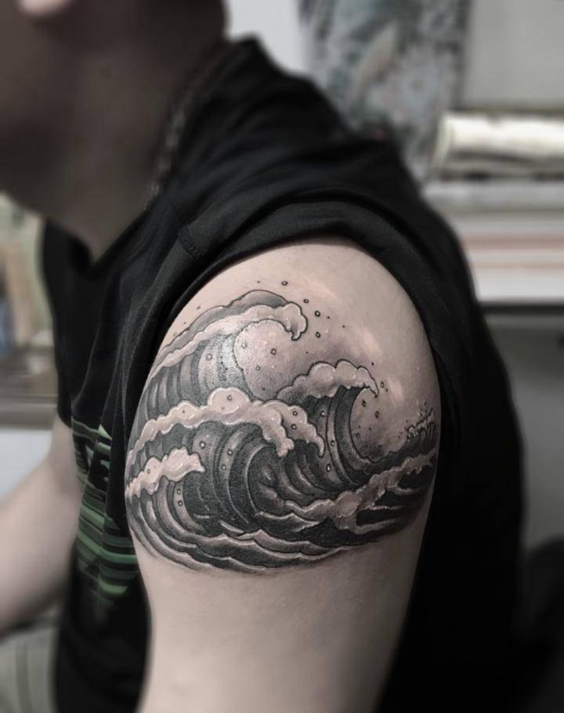 水浪纹身图片_手臂欧美写实纹身图案