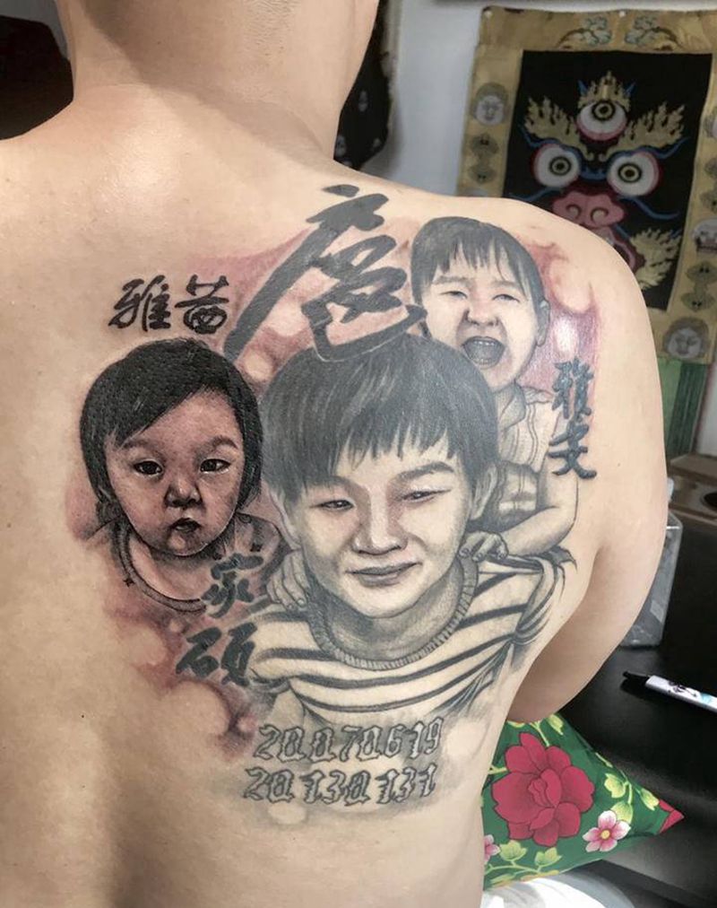 肖像纹身图片_背部欧美写实纹身图案