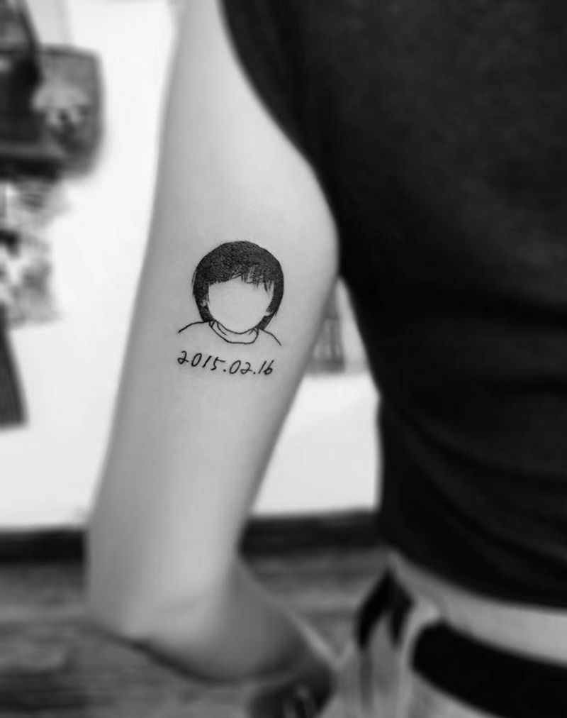 简笔肖像纹身图片_手臂几何纹身图案