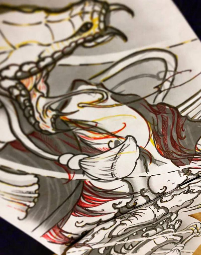 兜齿哥纹身图片_手臂腿部新传统纹身图案