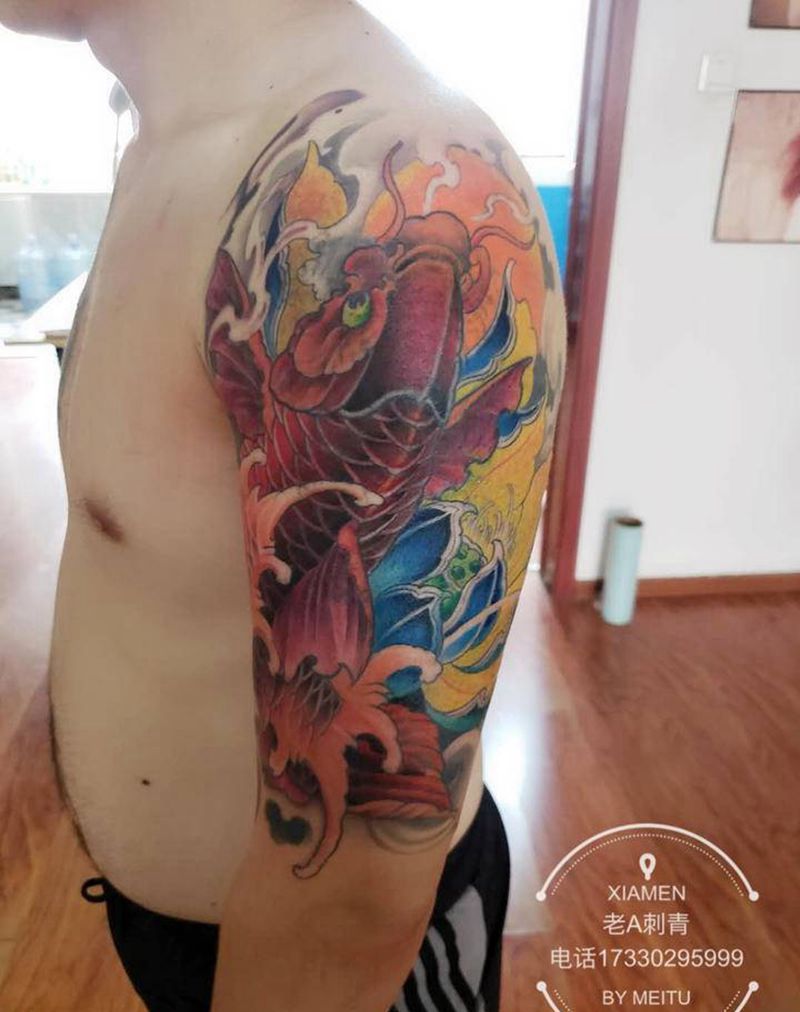 鱼纹身图片_手臂新传统鱼纹身图案