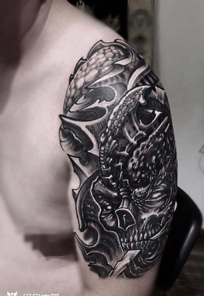 骷髅纹身图片_手臂欧美写实纹身图案