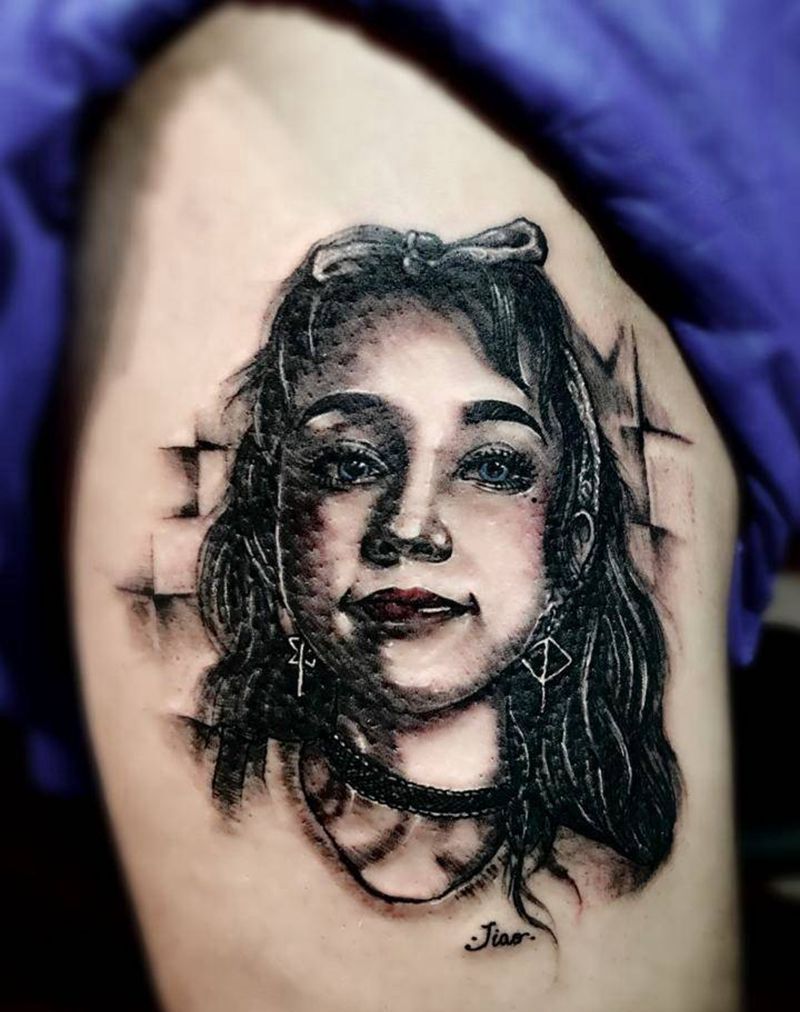 肖像纹身图片_腿部欧美写实纹身图案