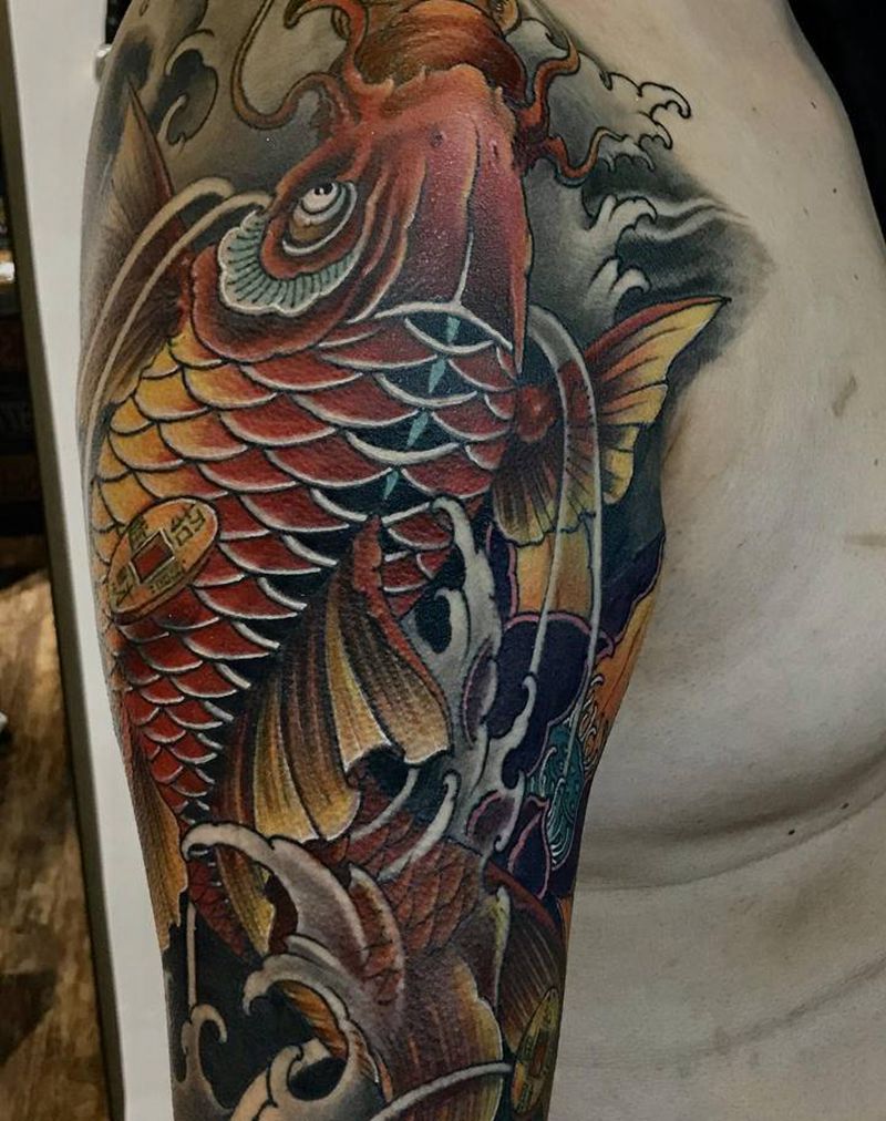 鱼纹身图片_手臂新传统老传统纹身图案