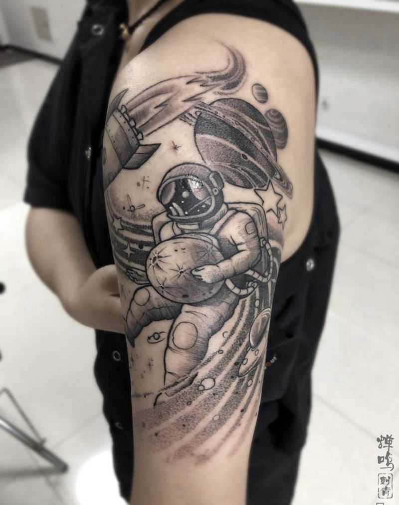 太空漫游纹身图片_手臂New School点刺纹身图案