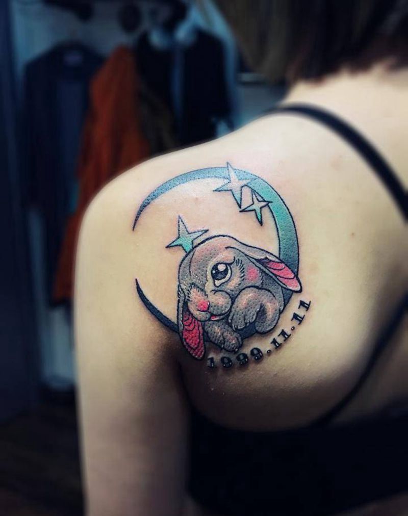 兔子纹身图片_肩部New School纹身图案