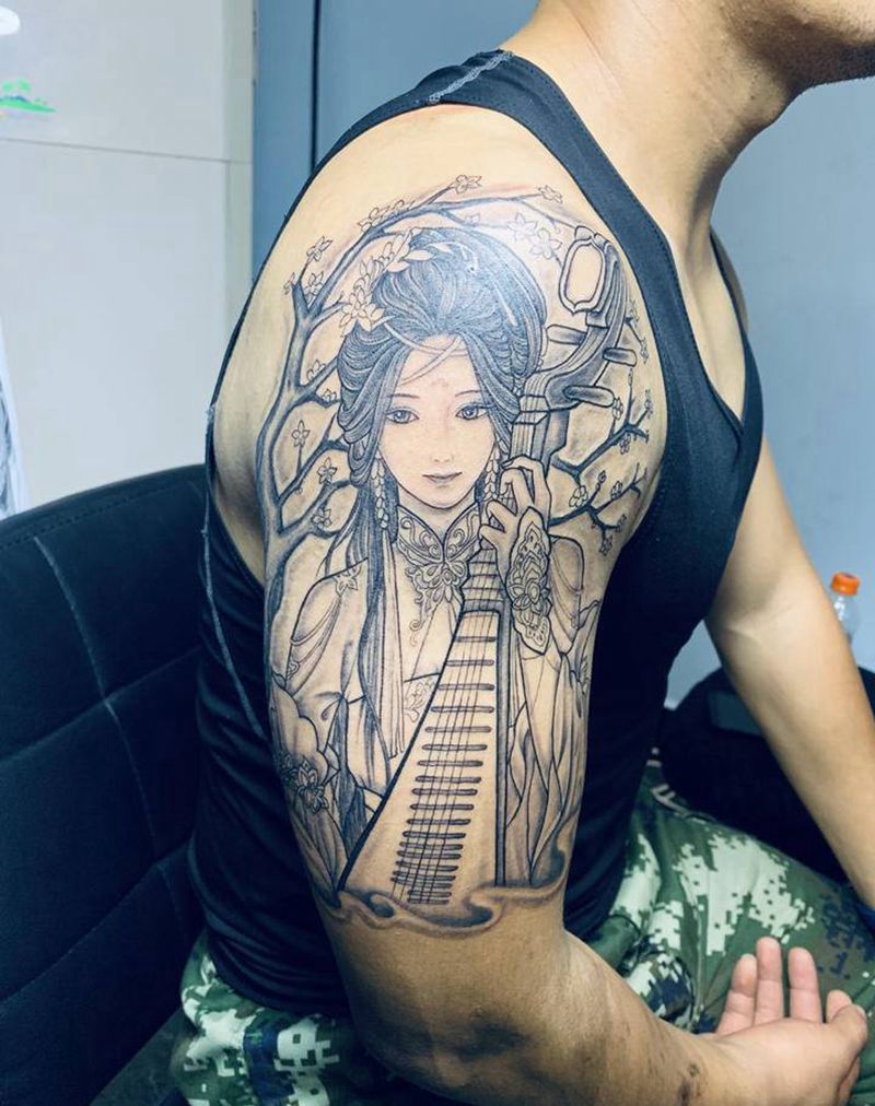 琵琶少女未完成纹身图片_手臂纹身图案