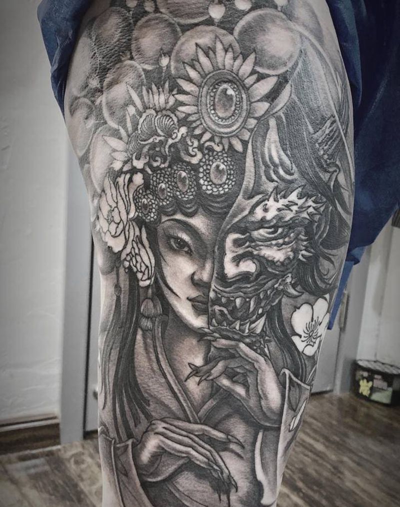 一念之间纹身图片_腿部新传统纹身图案