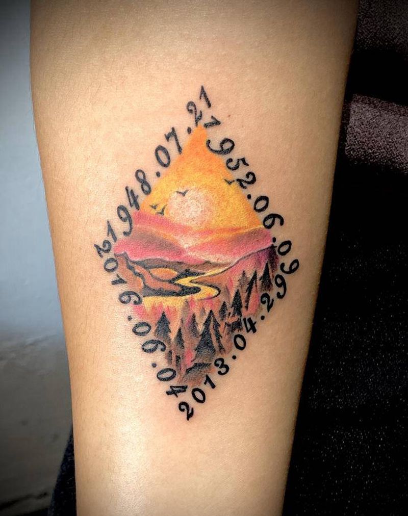 生日纹身图片_手臂图腾水彩纹身图案