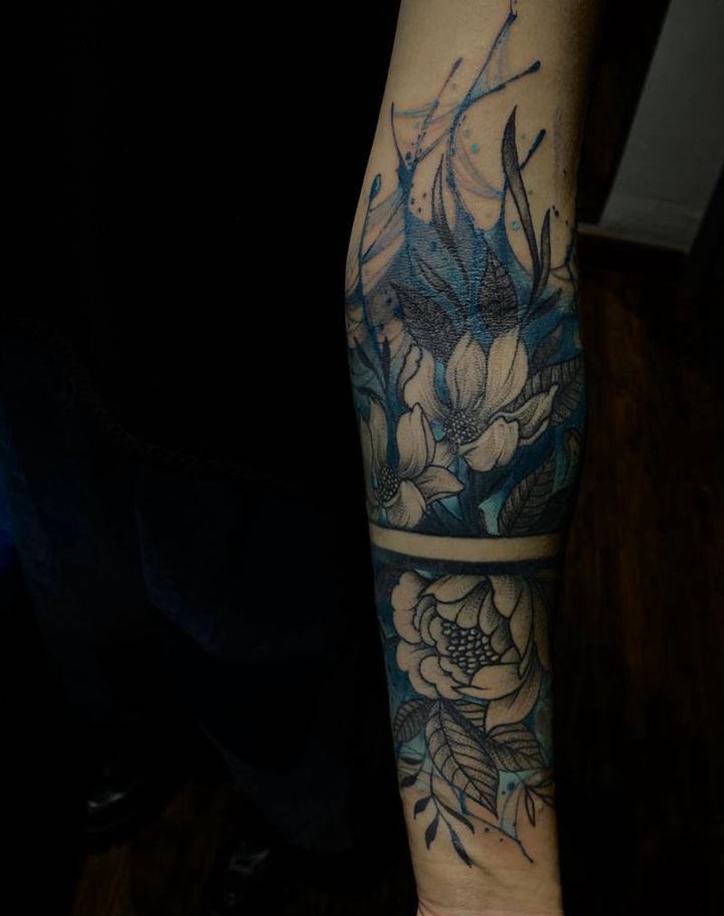 肆意蔓延纹身图片_手臂水彩欧美写实纹身图案
