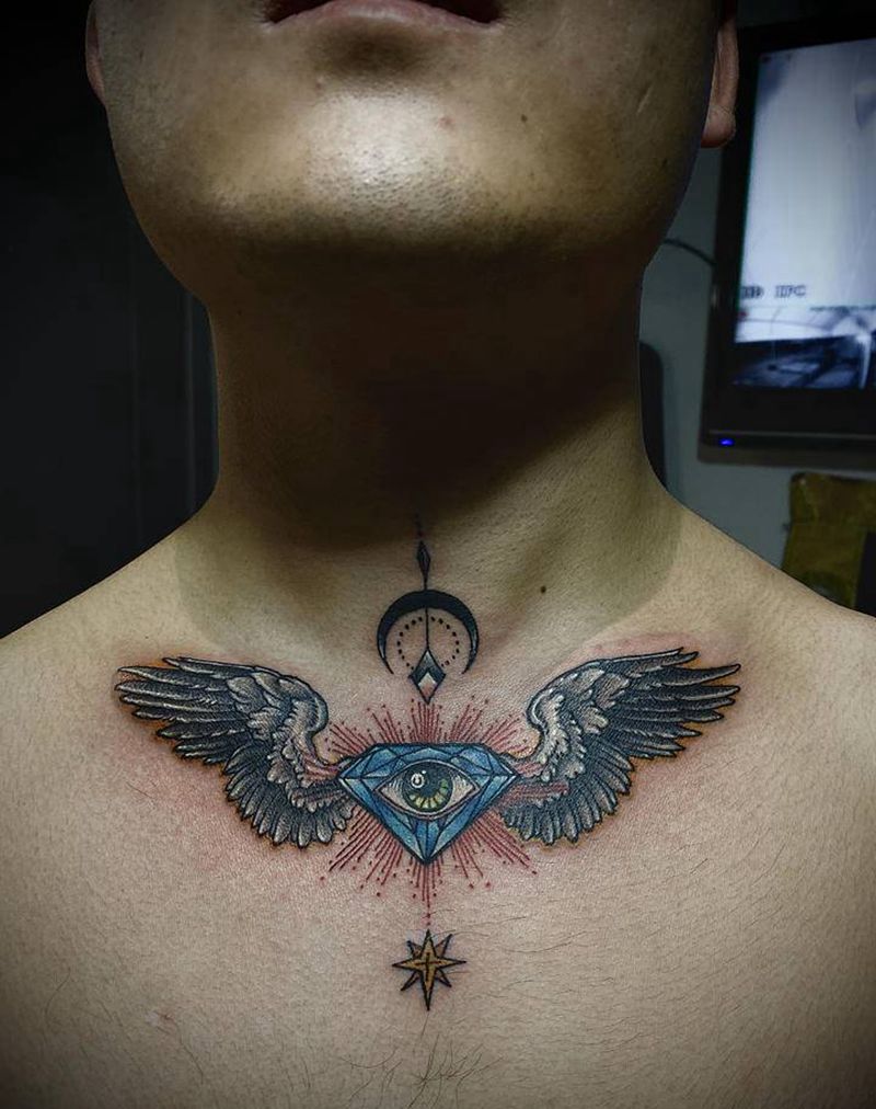 花脖儿纹身图片_颈部胸部New School纹身图案