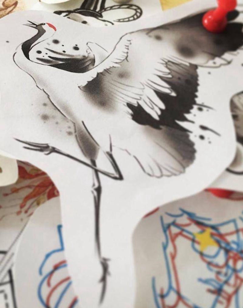 鹤纹身图片_肩部新传统New School纹身图案