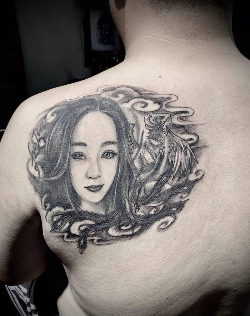 肖像纹身图片_背部肩部欧美写实纹身图案