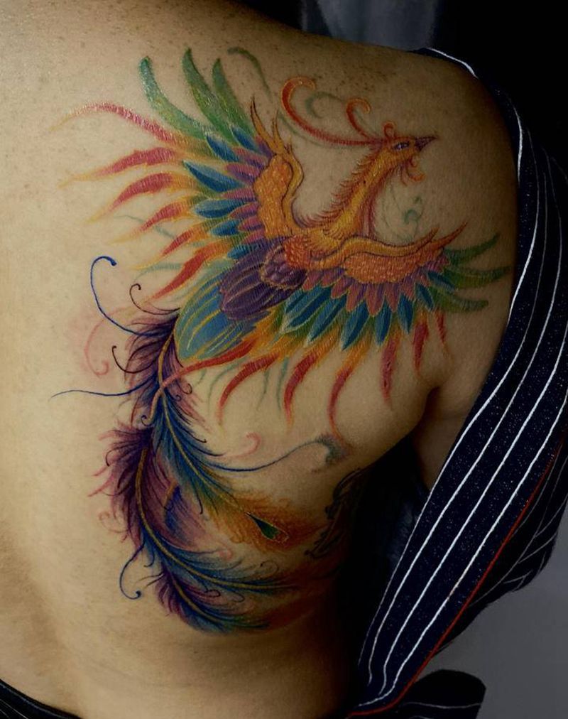 凤凰纹身图片_肩部背部新传统老传统纹身图案