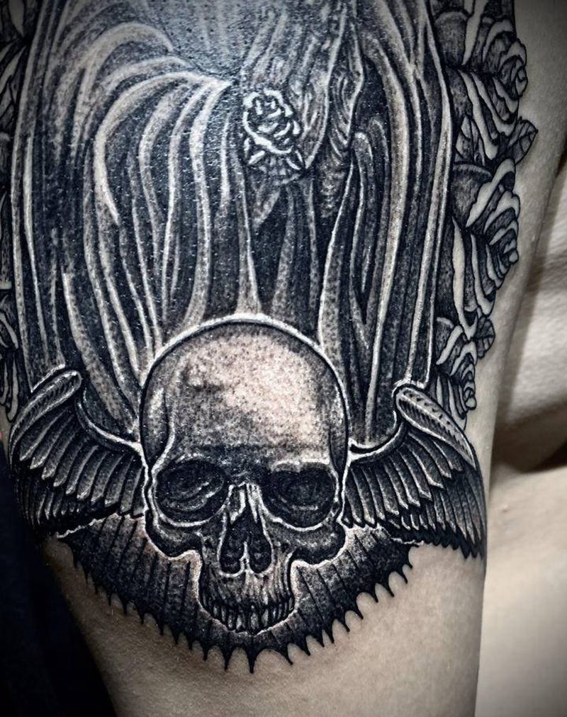 骷髅+圣母+祈祷之手纹身图片_手臂点刺欧美写实纹身图案