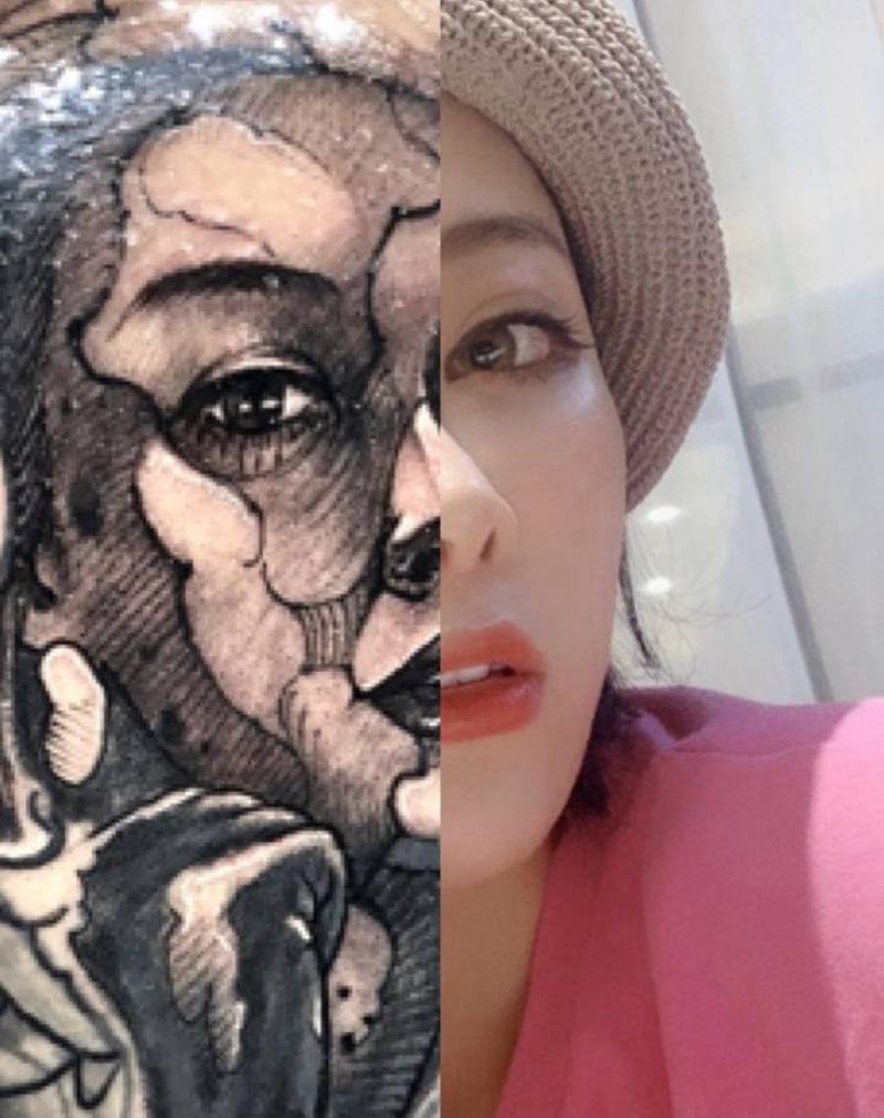 肖像纹身图片_背部欧美写实水墨纹身图案