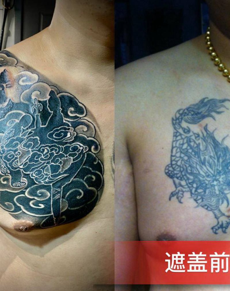 半甲纹身图片_手臂胸部老传统纹身图案