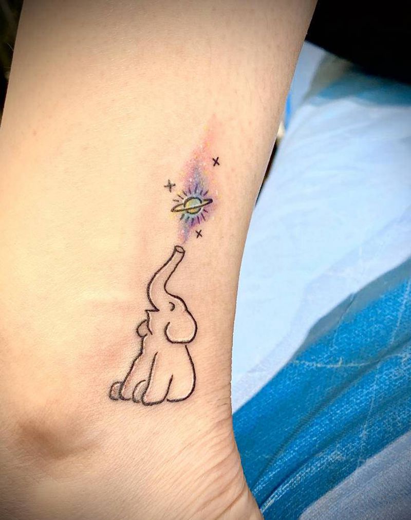 小象纹身图片_脚部水彩图腾纹身图案