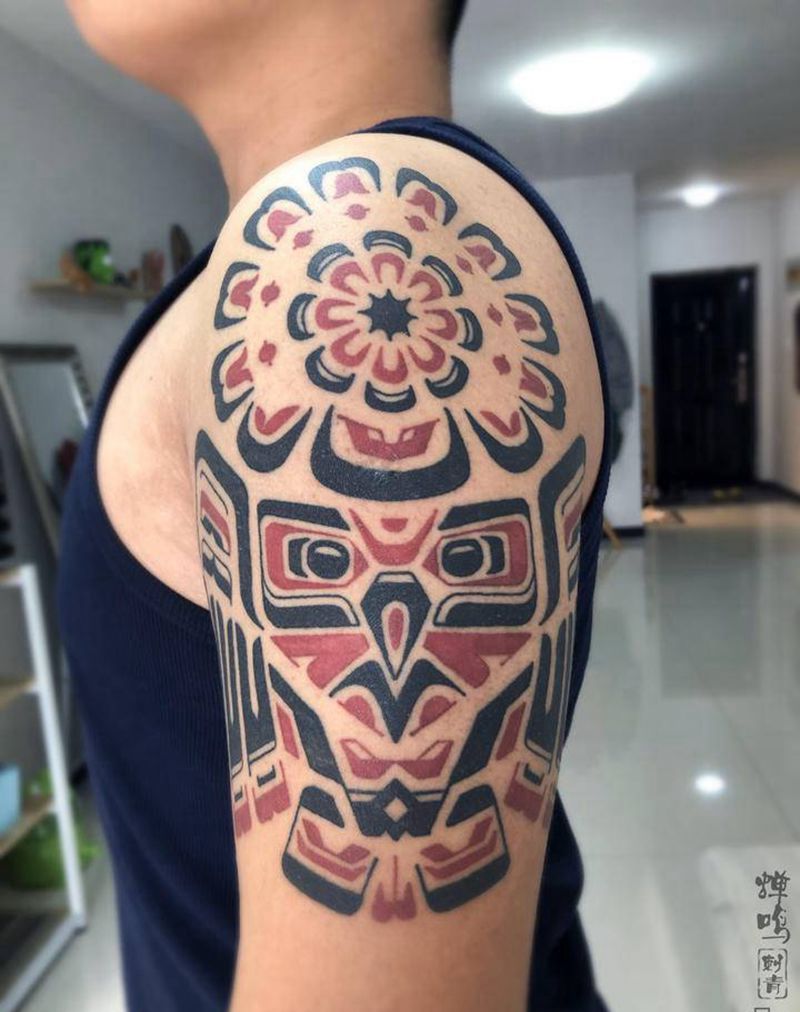 猫头鹰纹身图片_手臂图腾纹身图案