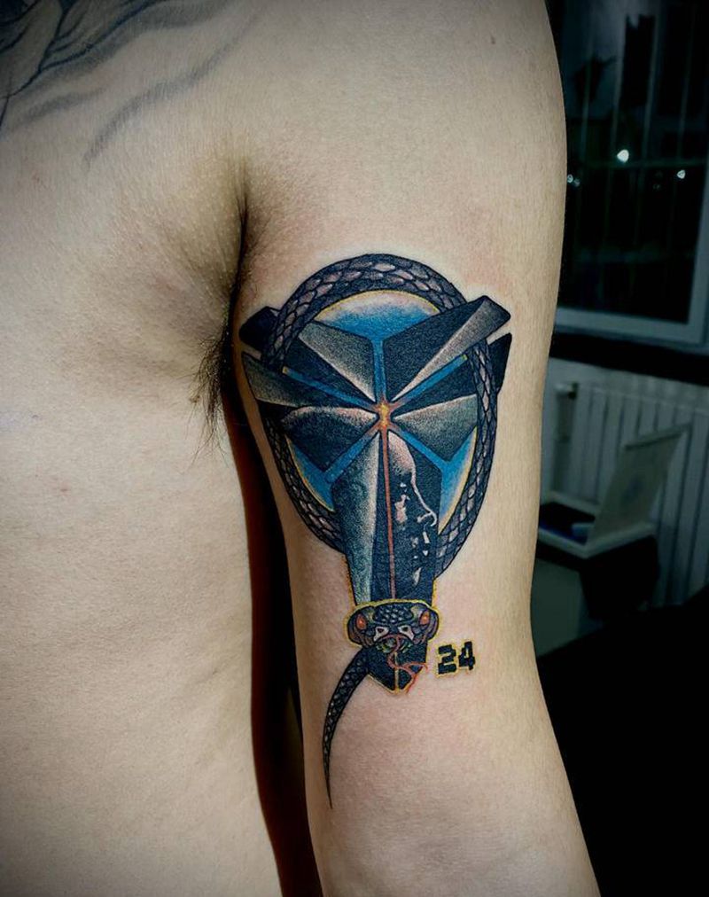 纪念科比纹身图片_手臂欧美写实几何纹身图案