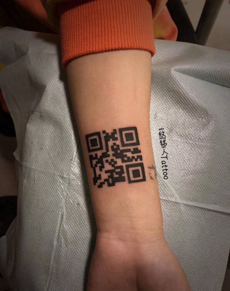 二维码纹身可扫纹身图片_手臂手部新传统纹身图案
