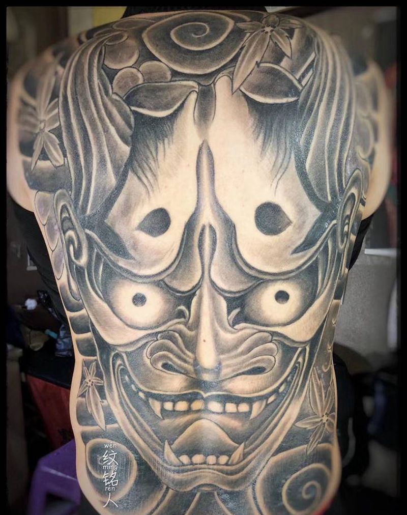 满背般若恢复中 无痛效果纹身图片_背部新传统纹身图案