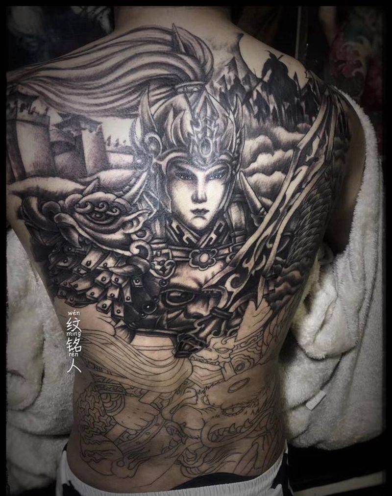后背赵云 未完待续纹身图片_背部新传统纹身图案
