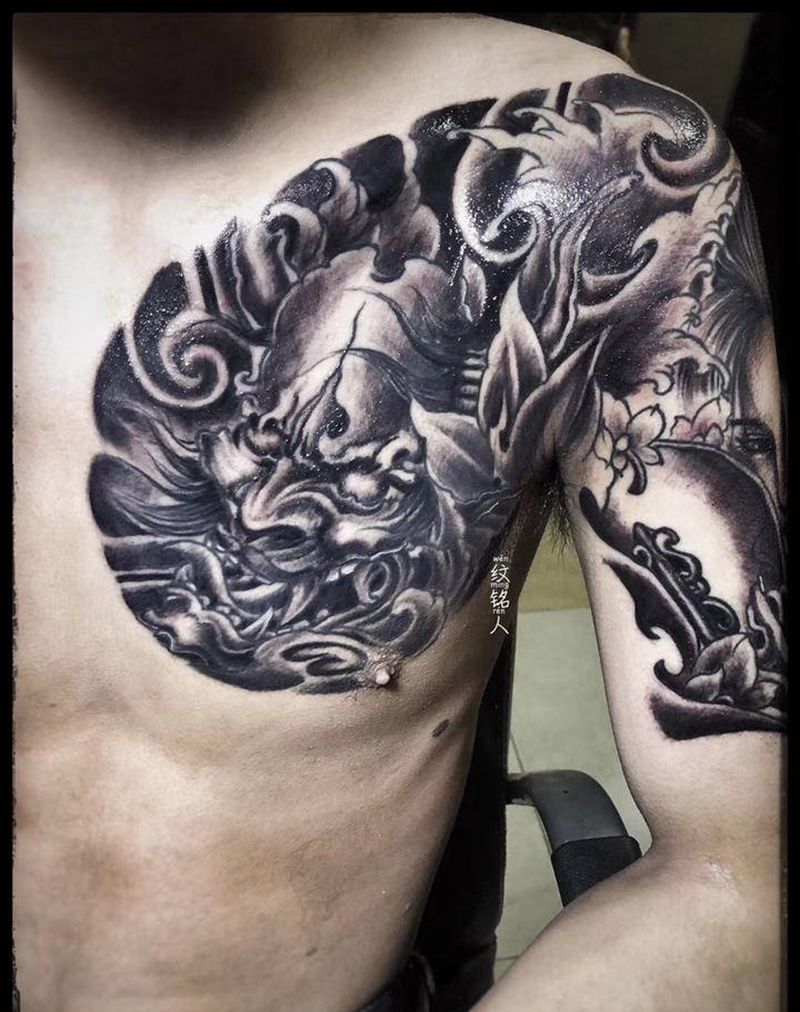 半甲 般若艺妓 全程无痛纹身图片_肩部胸部新传统纹身图案