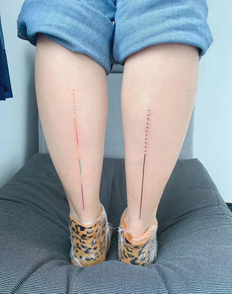 线条纹身图片_腿部几何纹身图案