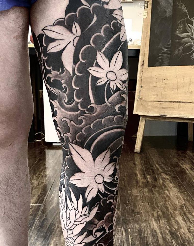 花腿纹身图片_腿部老传统新传统纹身图案