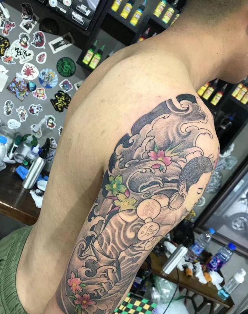 半甲纹身图片_肩部手臂新传统纹身图案