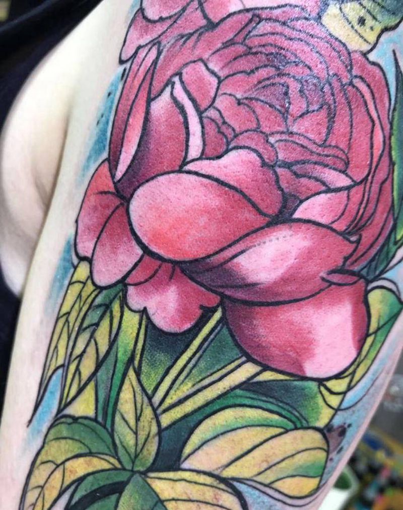 玫瑰纹身图片_肩部手臂新传统纹身图案