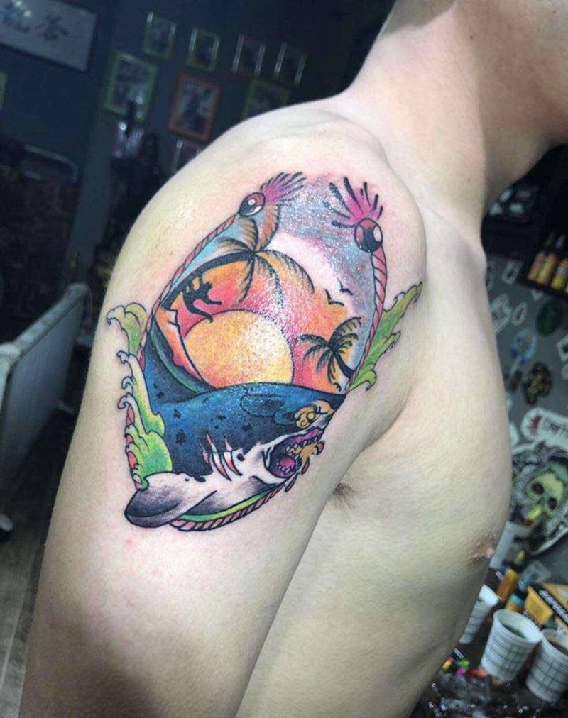 小鲨鱼纹身图片_手臂肩部Old SchoolNew School纹身图案