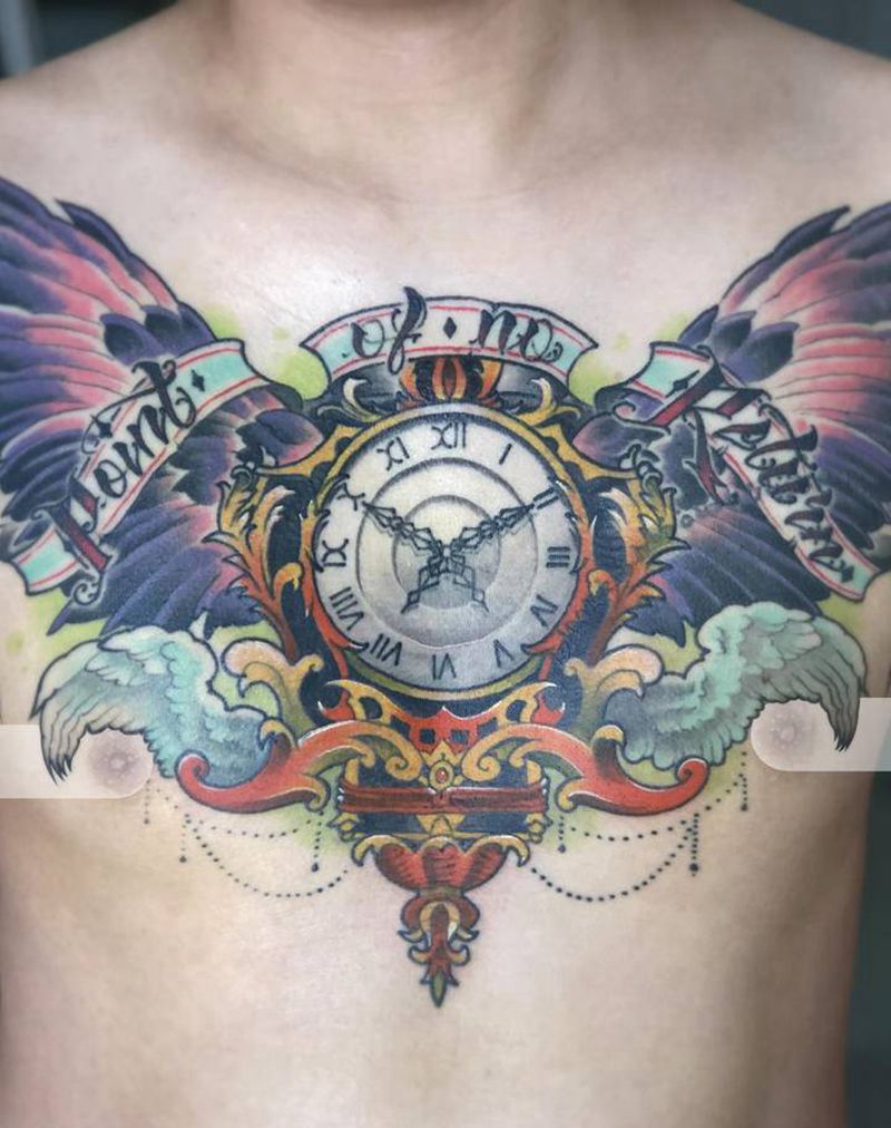 临摹纹身图片_胸部New School纹身图案