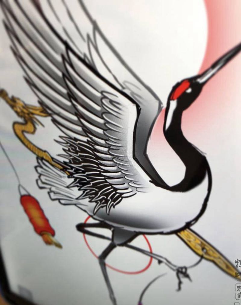 仙鹤纹身图片_手臂腿部新传统纹身图案