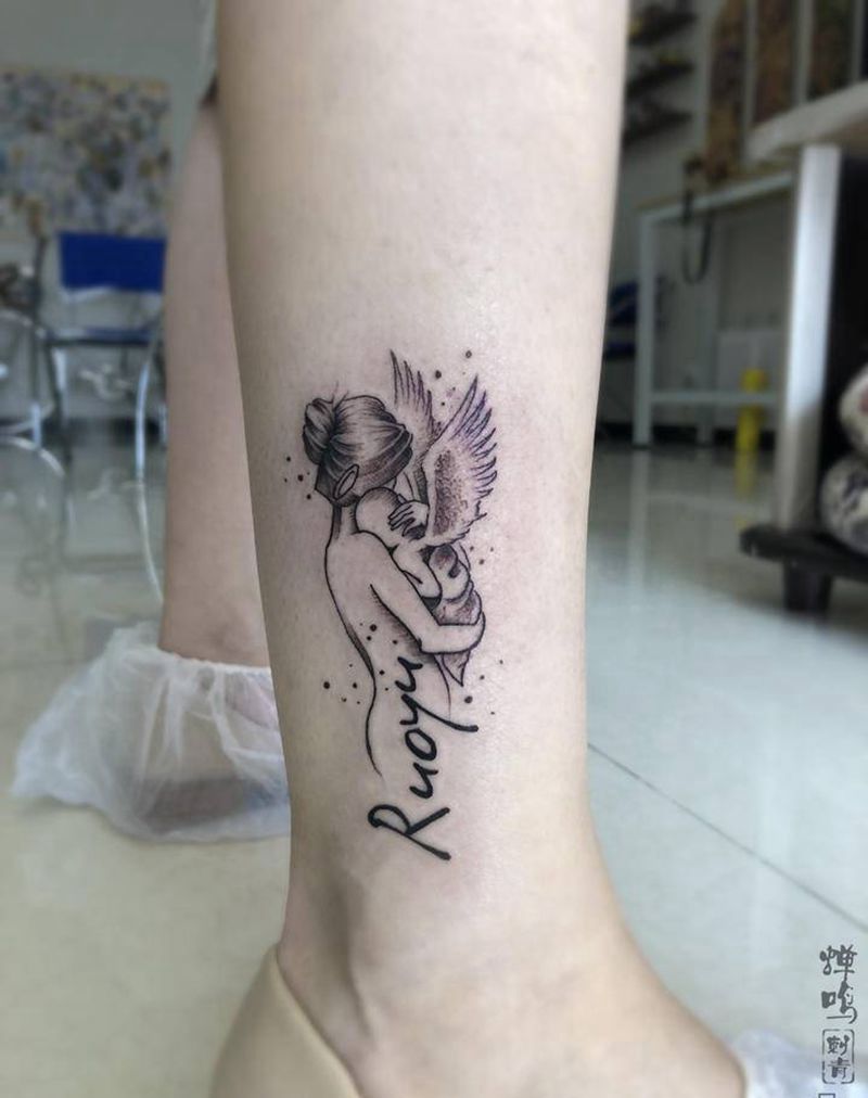 母与女纹身图片_腿部New School纹身图案