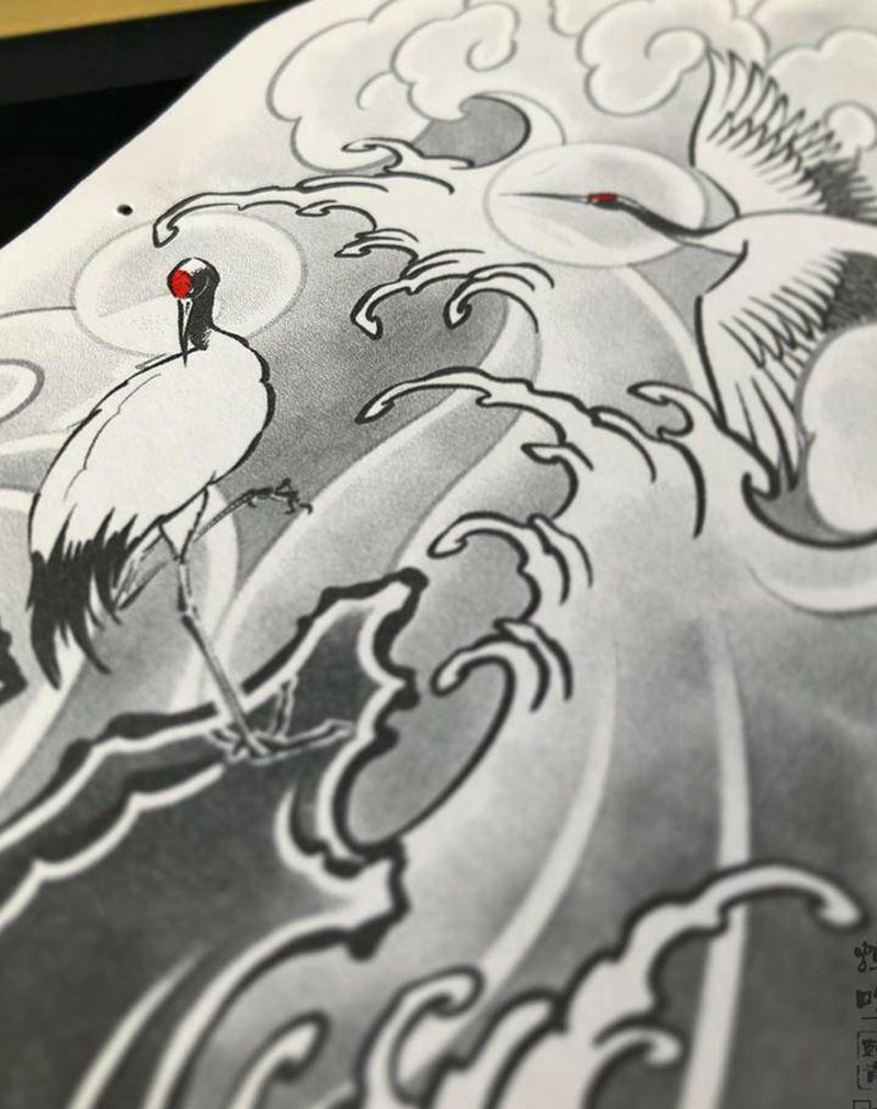 鹤鹤纹身图片_胸部手臂新传统纹身图案