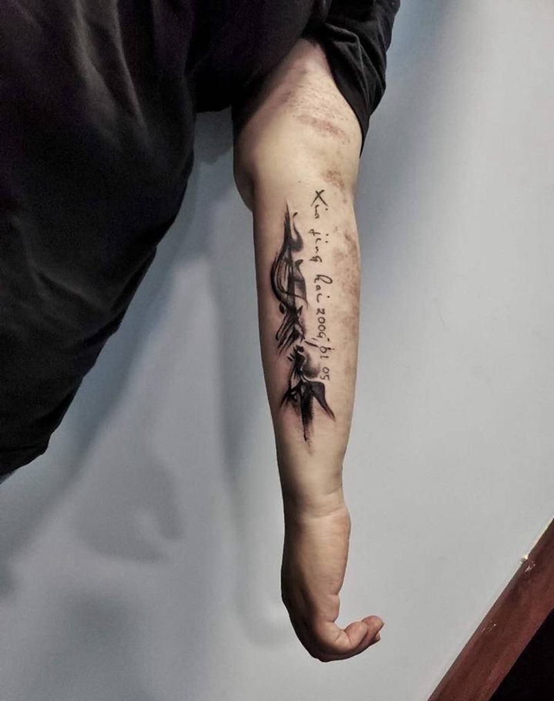 不认命水墨字体纹身图片_手臂水墨纹身图案