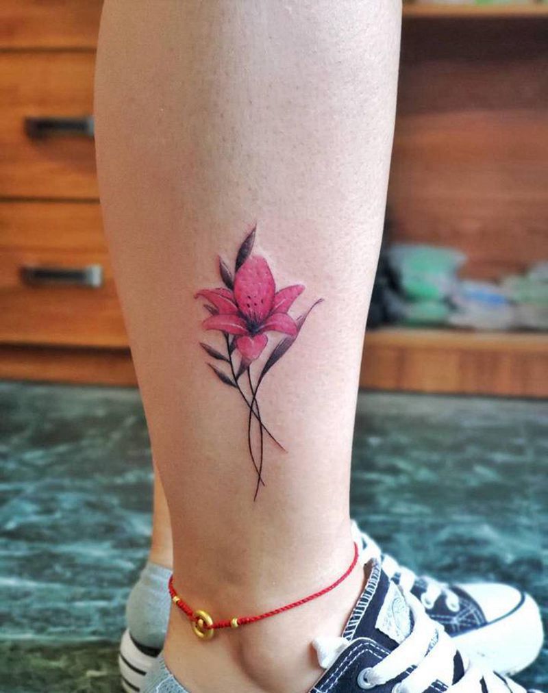 小清新纹身图片_腿部新传统纹身图案