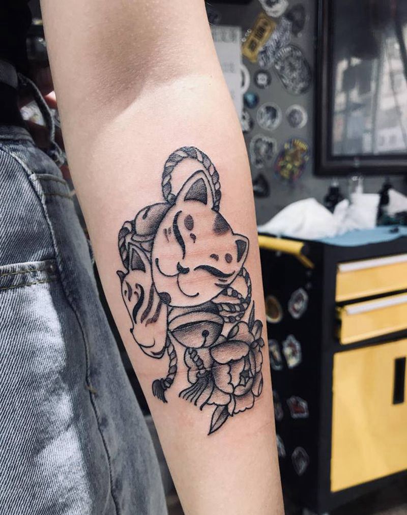 面具纹身图片_手臂新传统纹身图案