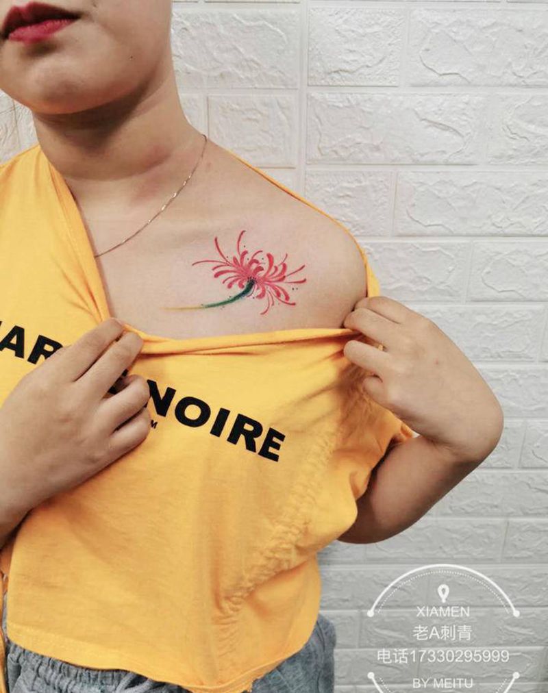 彼岸花纹身图片_肩部老传统纹身图案