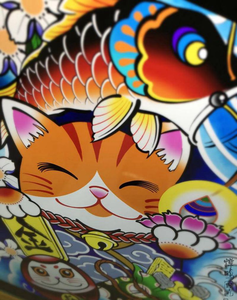 招财喵纹身图片_手臂腿部New School纹身图案