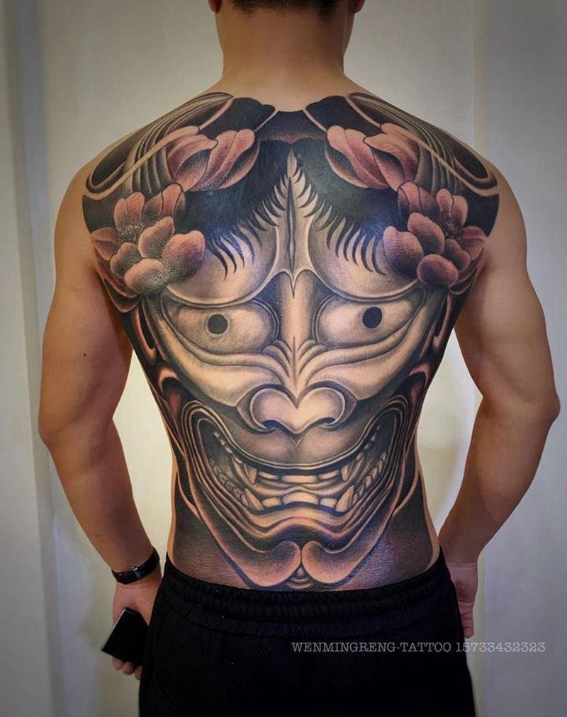 满背般若纹身图片_背部新传统纹身图案